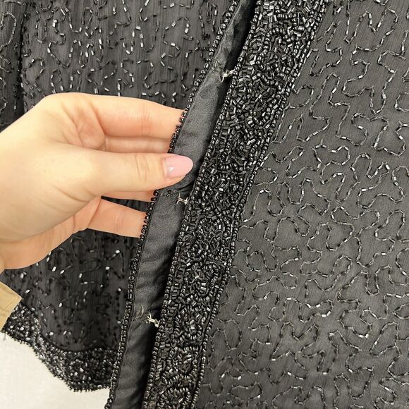 Vintage Laurence Kazar Silk Beaded Womens Jacket MP Black Evening Formal Party - Picture 3 of 11